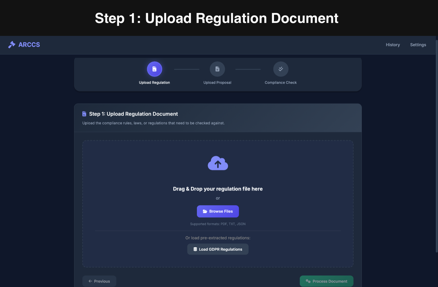 Step 1 — upload the regulation